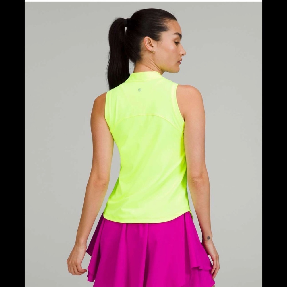 Lululemon Front Zip Mock-Neck Tennis Tank Top in Highlight Yellow Size 10 - Picture 2 of 8